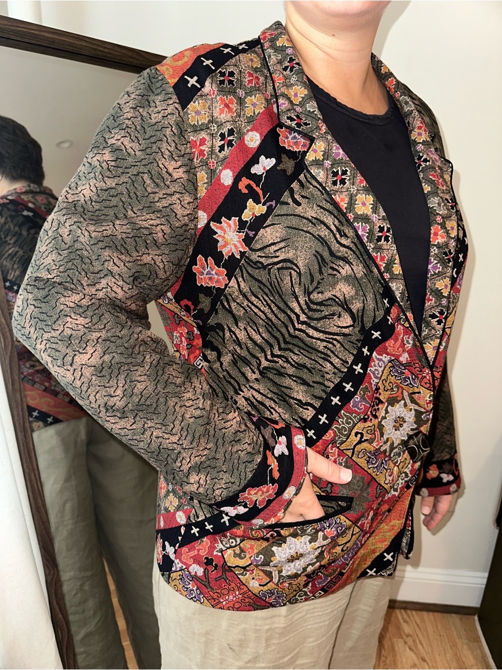 Women's Multicolor Patchwork Blazer - Eclectic Printed Jacket